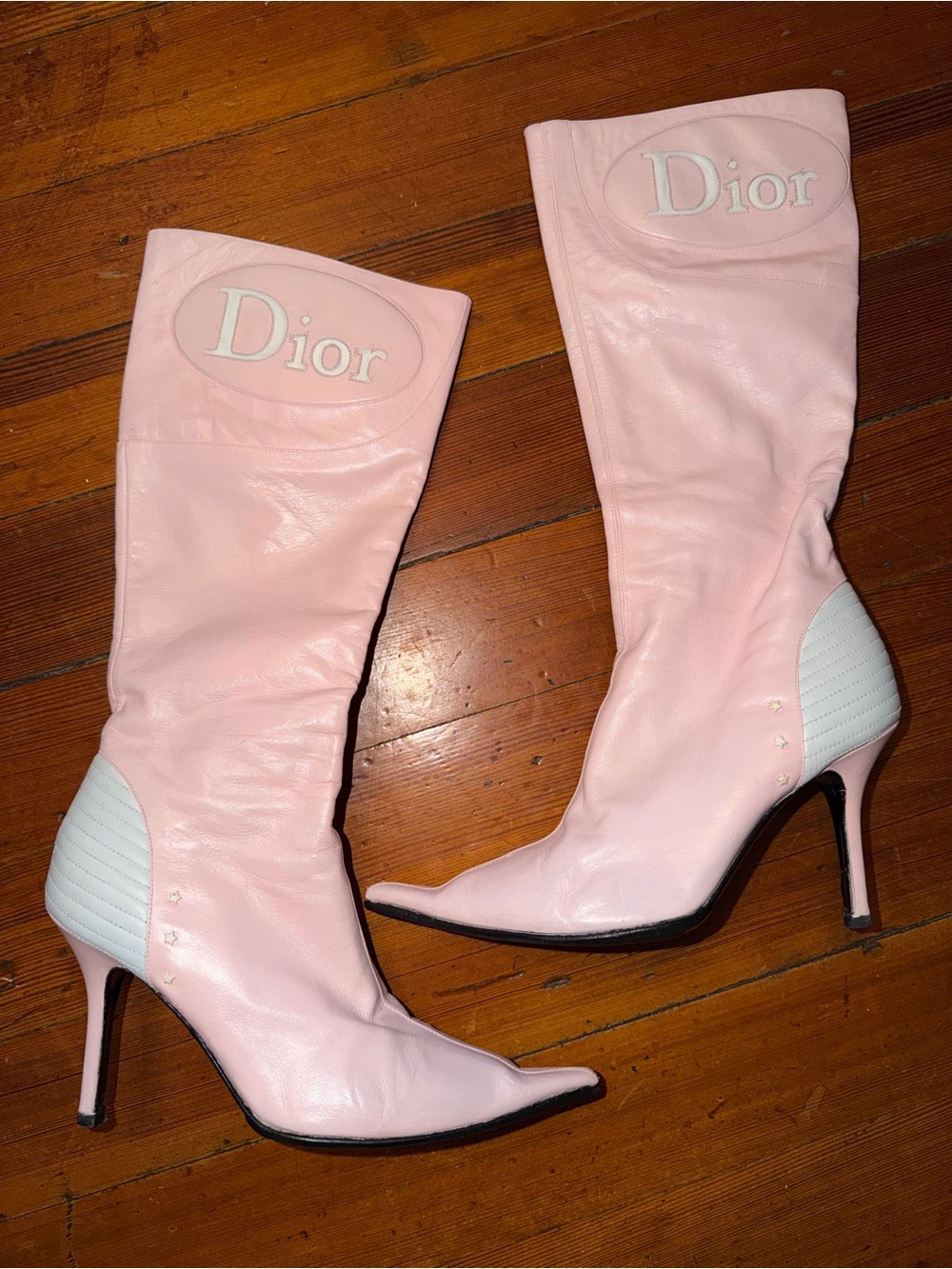 Vintage 2000 Galliano for Dior Baby Pink Leather PointedToe MidCalf Heeled Boots